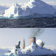 An ice shelf off the coast of Greenland in 2006 (above) and last week (below).